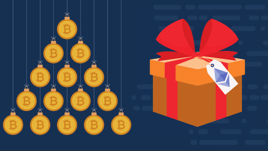 a cryptocurrency present with bitcoin ornaments