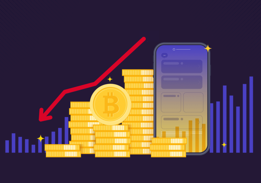 decrease in price of Bitcoin cartoon graphic