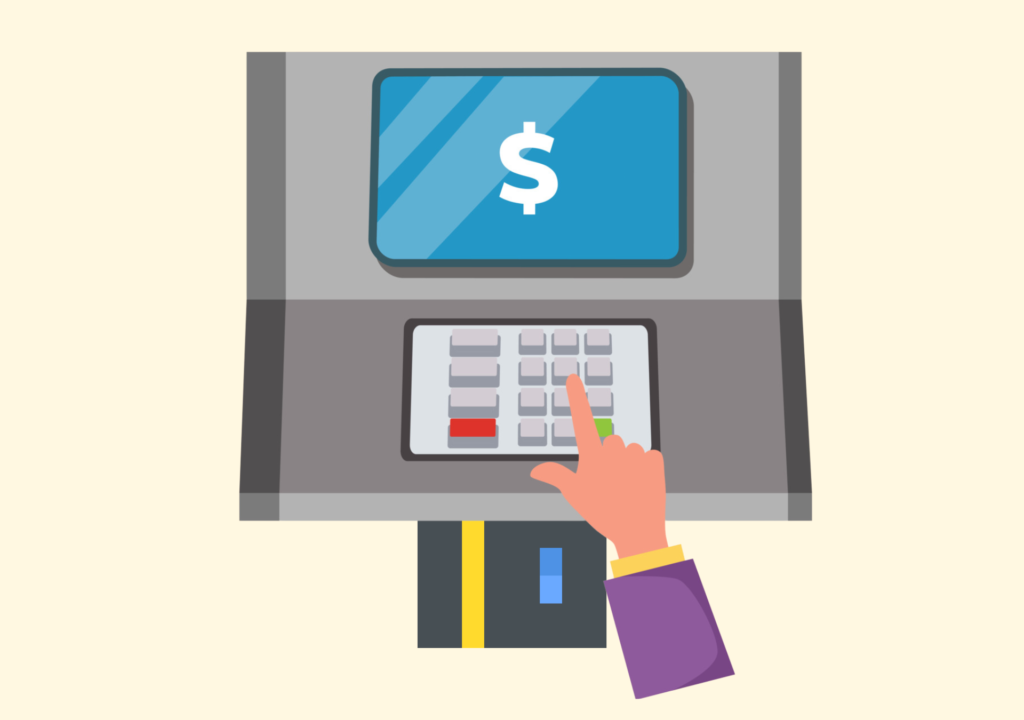 credit card transaction person typing in pin number illustration through VISA
