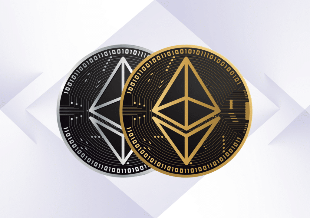 two types of ethereum silver and gold coins