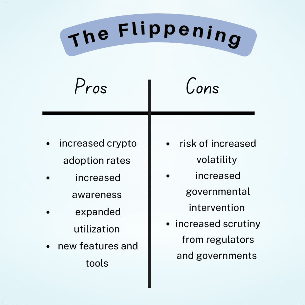 the expected pros, cons, risks, and benefits of the flippening