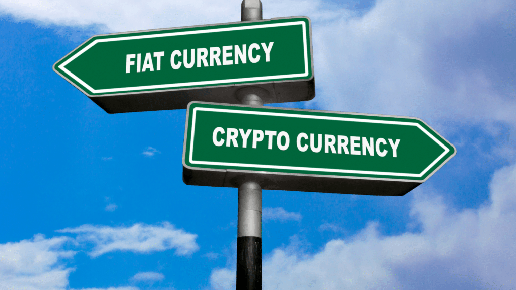 crossroads between fiat currency and cryptocurrency
