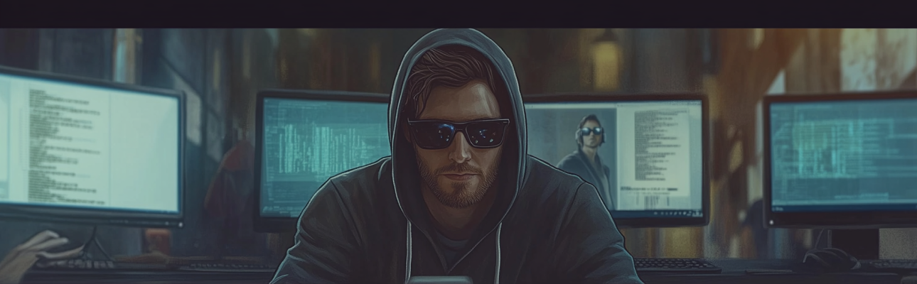 A hacker sitting in a dark room wearing a hoodie