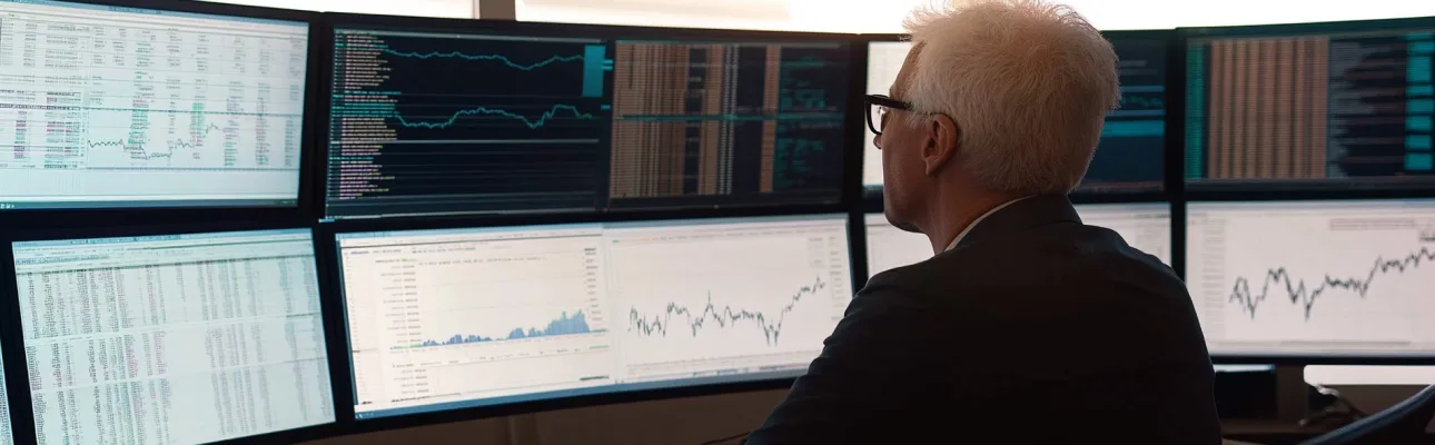 A wall street professional trader sitting