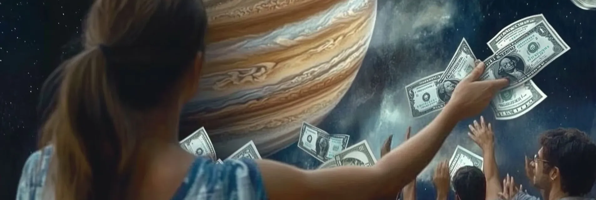 The Planet Jupiter Releasing Money into Space