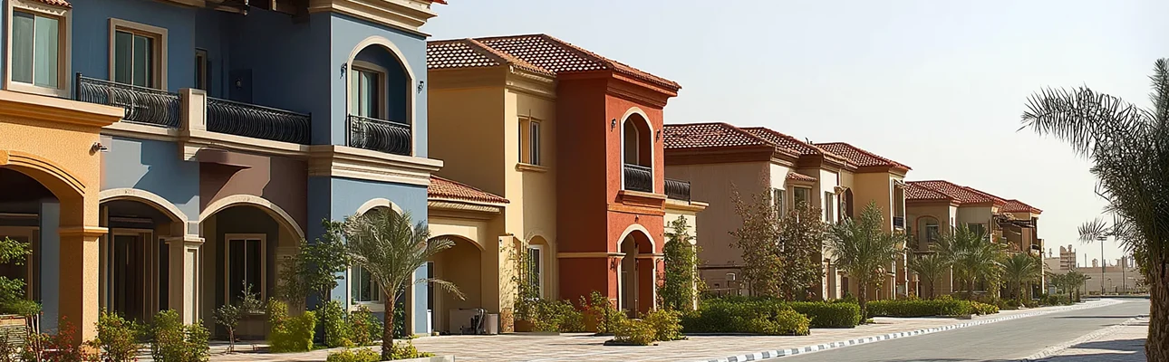 Dubai real estate photoreal in colors blue brown