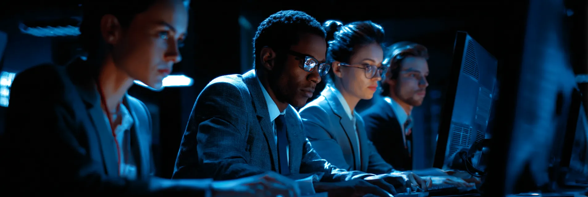 A group of government agents working at computers